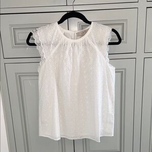 LOFT White Eyelet Cap Sleeve Blouse